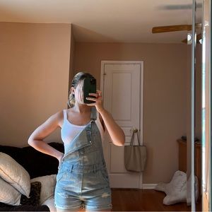 Light wash overall shorts
